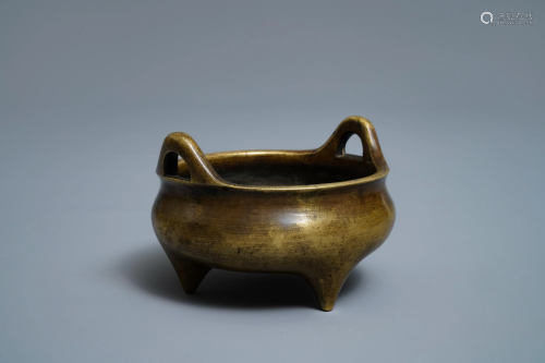 A Chinese bronze tripod censer, Xuande mark, 18/19t…