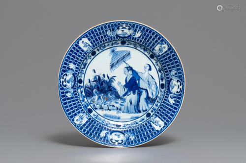 A Chinese blue and white dish after Cornelis Pronk: