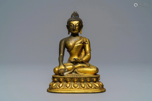 A Sino-Tibetan gilt bronze figure of Buddha Sha…