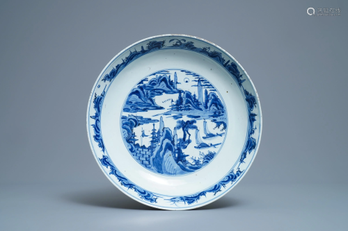 A fine Chinese blue and white 'river landscape'