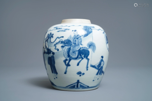 A Chinese blue and white ginger jar with figurat…