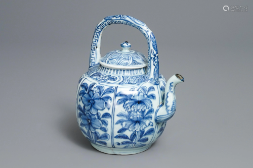 A Chinese blue and white wine ewer with flower…