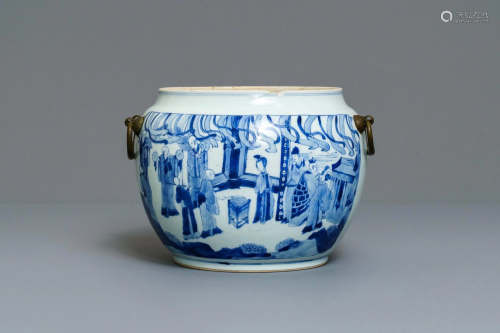 A Chinese blue and white bronze-mounted bowl, …