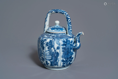 A Chinese blue and white wine ewer with figure…
