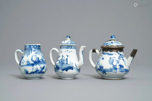 Two Chinese blue and white teapots and a cream j…