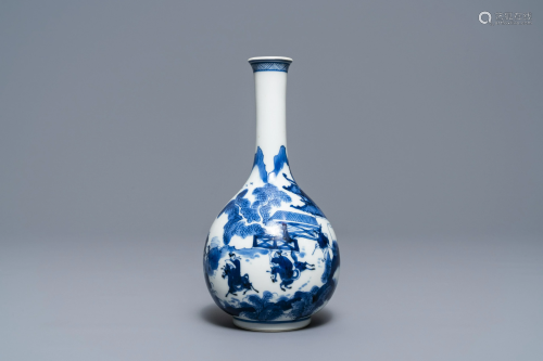 A Chinese blue and white bottle vase with figure…