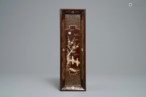 A rectangular Chinese mother-of-pearl-inlaid lacquered