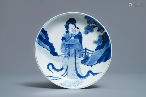 A Chinese blue and white semi-eggshell plate wit…