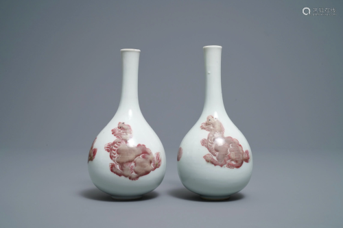 A pair of Chinese copper red vases, Kangxi