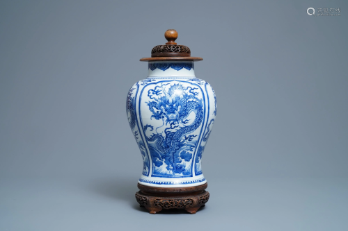 A Chinese blue and white 'dragon' vase with wo…