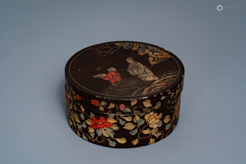 A Chinese carved and inlaid coromandel lacquer box,