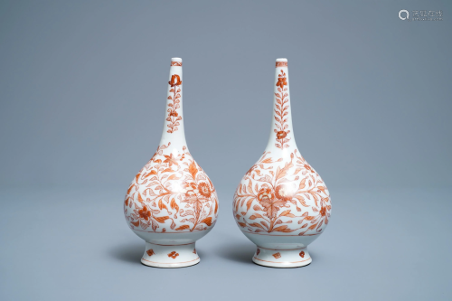 A pair of Chinese iron red and gilt rosewater