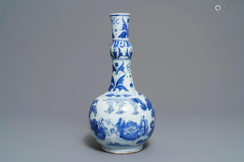 A Chinese blue and white bottle vase with figure…
