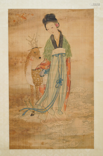 Chinese school, ink and colour on silk, Qing: 'Magu