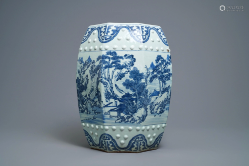 A Chinese blue and white octagonal garden seat…
