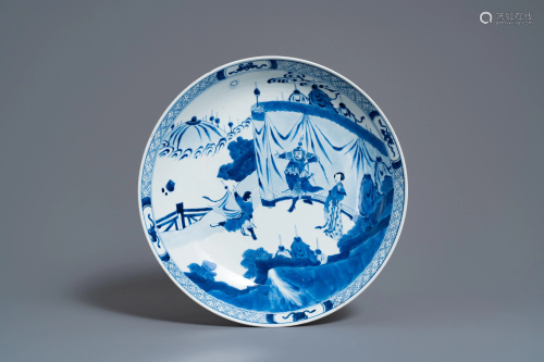 A Chinese blue and white dish with a narrative …