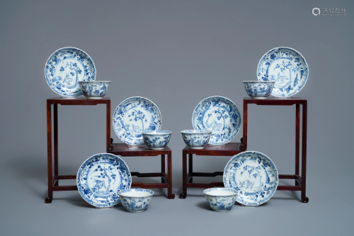 Six Chinese blue and white 'deer' cups and saucer…