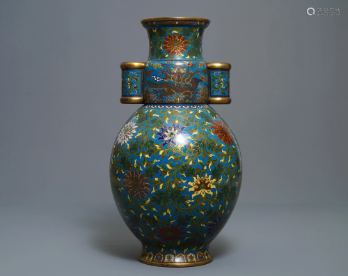 A large Chinese cloisonné hu vase with lotus …
