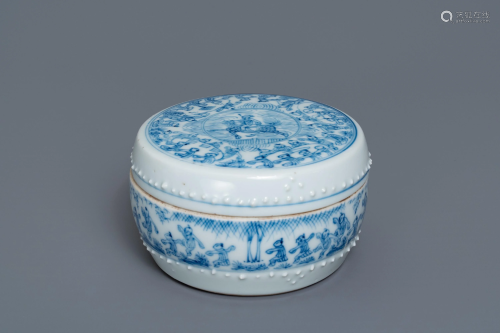 A Chinese blue & white box and cover, Kangxi/Yongz…