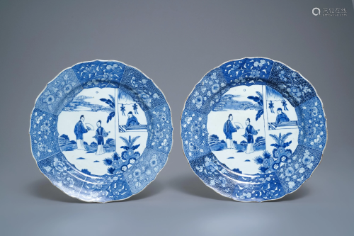 A pair of Chinese blue and white 'Romance of the