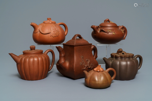 Six Chinese Yixing stoneware teapots and covers…