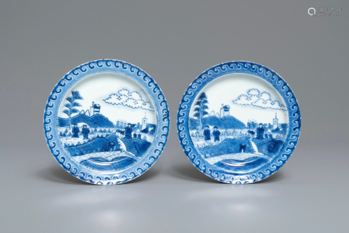 A pair of Chinese blue and white 'Scheveningen' or