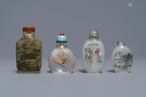 Four Chinese reverse-painted glass snuff bottles,