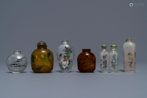 Six Chinese reverse-painted glass snuff bottles,