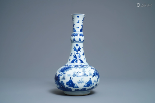 A Chinese blue and white bottle vase with figure…