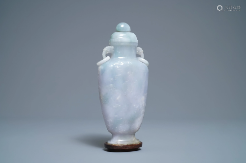 A Chinese jade 'immortals' vase and cover, 1…