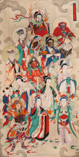 Chinese school, ink and colour on paper, Qing: 'Gods…
