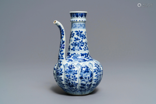 A Chinese blue and white kendi with floral design,