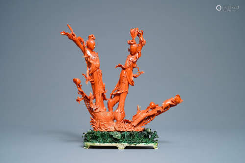 (NO ONLINE BIDDING) A large Chinese carved coral