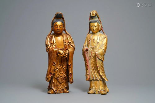 Two large Chinese gilt-lacquered wood figures of