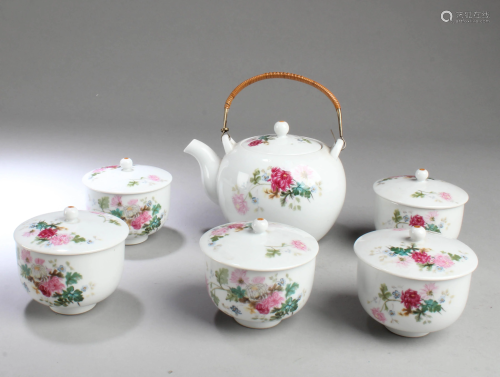 Antique Porcelain Teapot & Five Cups