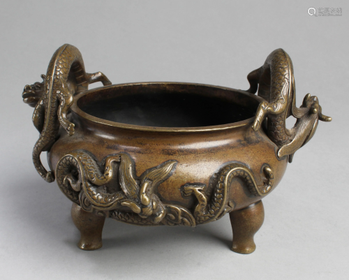 A Bronze Tripod Censer with Twin Handles