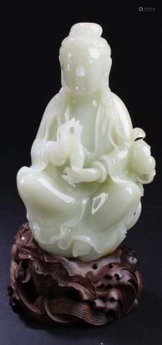 Chinese Carved White Jade Guanyin Statue