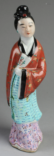 Chinese Famille Rose Porcelain Maiden Statue