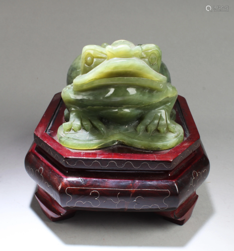 Chinese Jade Ornament With Wood Stand