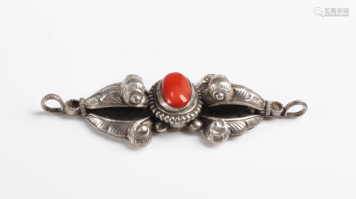 A Tibetan Silver with Coral Religious Instrument
