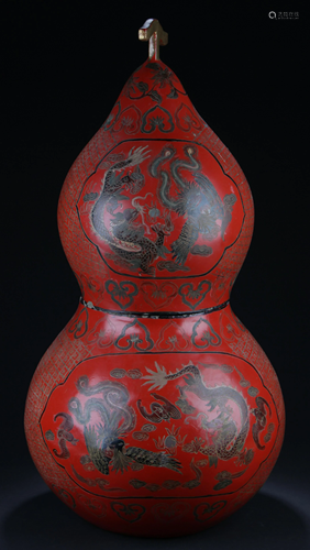 Large Chinese Cinnabar Lacquered Double Gourd