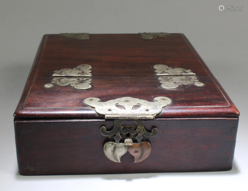 Antique Chinese Rosewood Makeup Set Box wi…