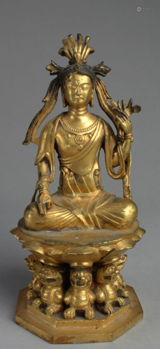 Chinese Gilt Bronze Bodhisattva Statue