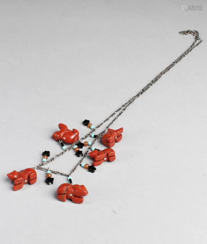 A 925 Silver Necklace with Carved Bear Ornaments