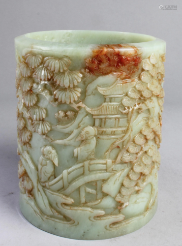 Chinese Carved Jade Brushpot