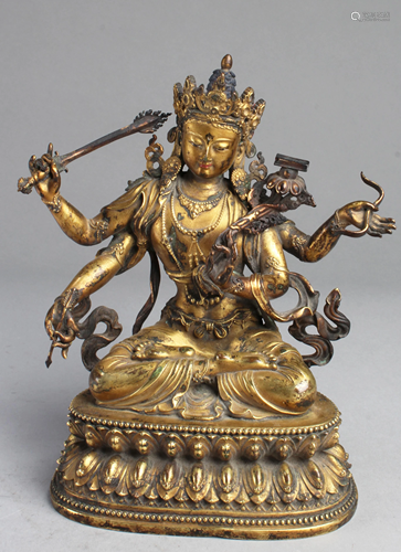 Chinese Gilt Bronze Bodhisattva Statue