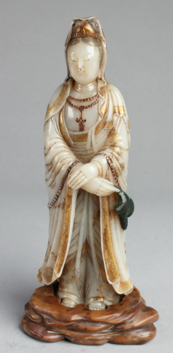 Chinese Soapstone Guanyin Statue with Stand