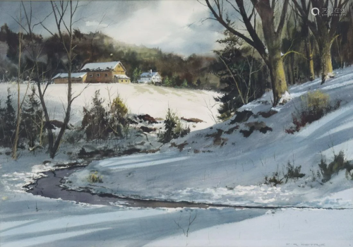 H.R.Petrie Signed Watercolor Snow Scene