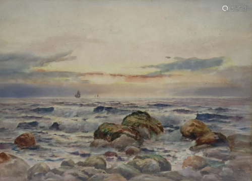G. Barker. Signed Watercolor Ships Art Sea