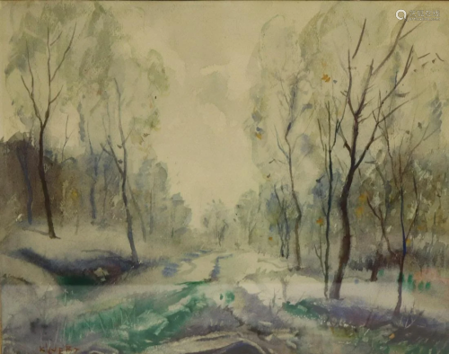 Kilvert. Signed Watercolor Snow Landscape.